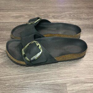 Womens Birkenstock Black Suede Madrid Big Buckle Sandals Size 9 EU 40 Narrow